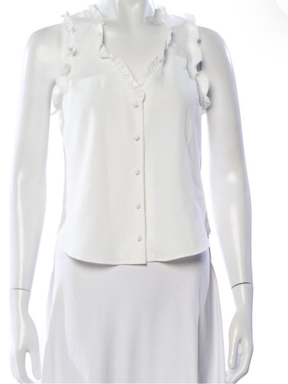 Amanda Uprichard White Ruffled V-Neck Sleeveless Button Front Top